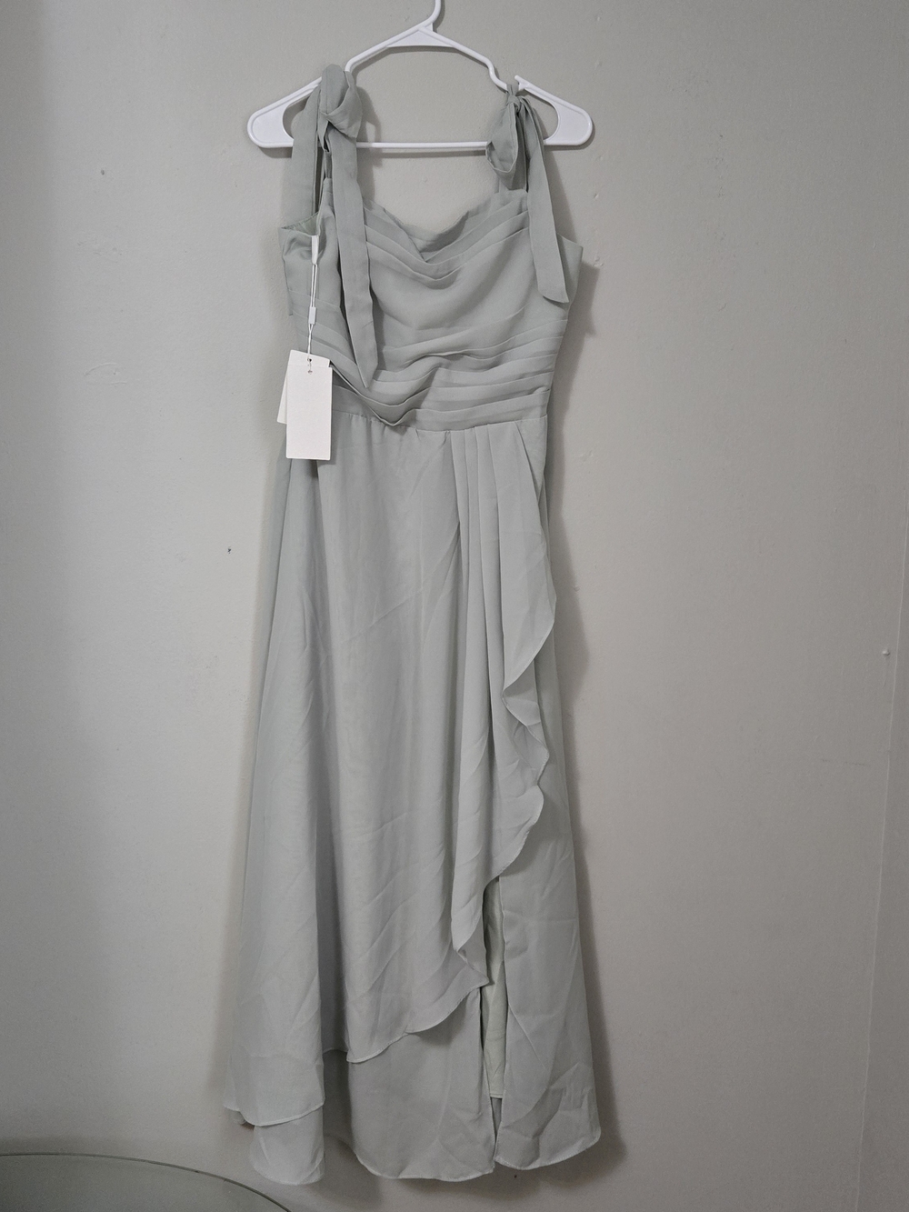 Sage Green Tie-Shoulder Chiffon Junior Bridesmaid Dress
